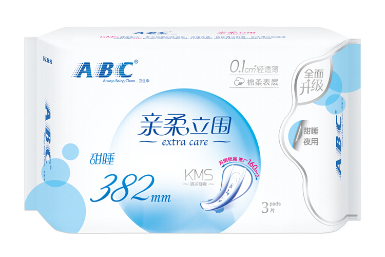 ABC亲柔立围夜用卫生巾 K88 3片